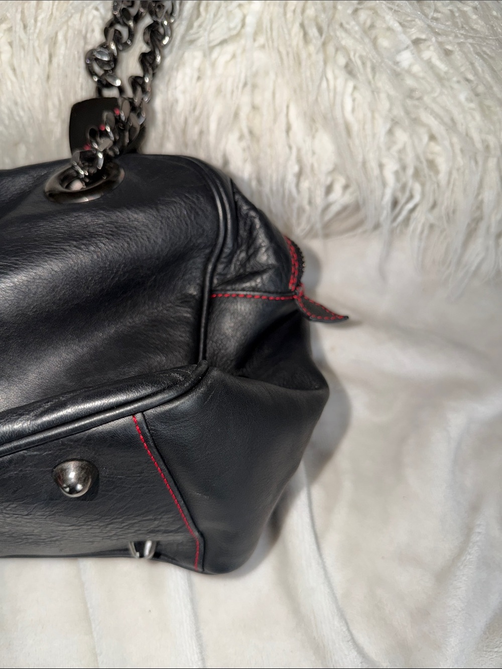 Valentino Black Leather Shoulder Bag with Chain Straps and Heart Charm. - Picture 5 of 6